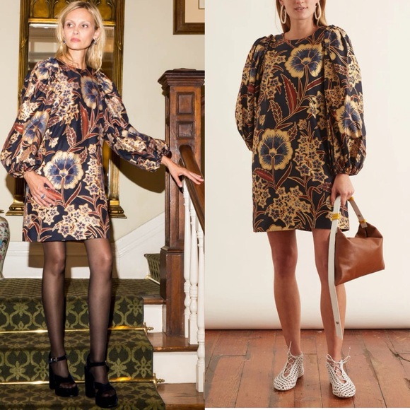 Ulla Johnson Floral Mini Dress - Navy and Gold - Picture 2 of 16